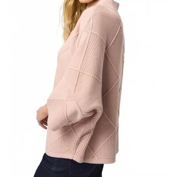 NEW JOSEPH RIBKOFF textured sweater knit mock neck pullover in rose